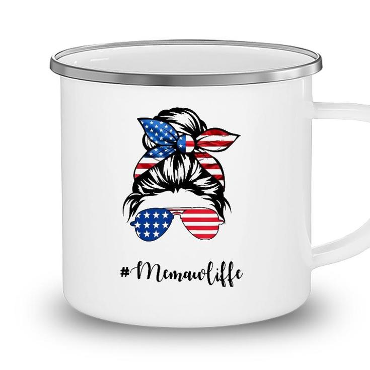 Memaw Life Messy Bun American Flag 4Th Of July Camping Mug