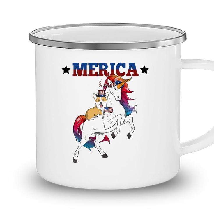 Merica Corgi Dog Unicorn Usa American Flag 4Th Of July Gift Camping Mug