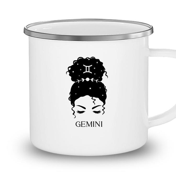 Messy Bun Zodiac Astrology Gemini Girl Birthday Camping Mug
