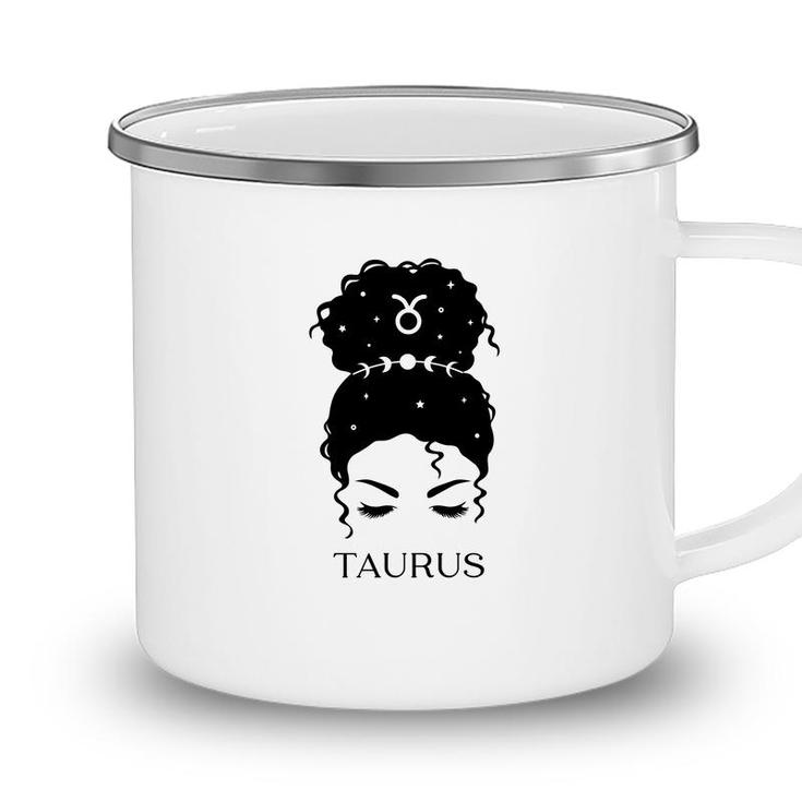 Messy Bun Zodiac Astrology Taurus Girl Cool Gifts Camping Mug