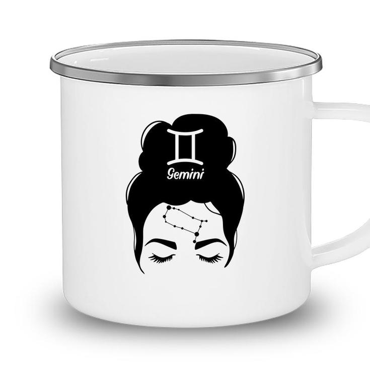 Messy Bun Zodiac Cool Funny Gemini Girl Birthday Camping Mug