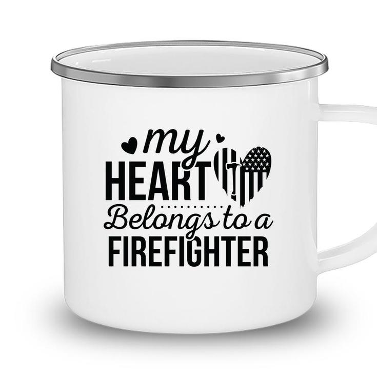 My Heart Belongs To A Firefighter Full Black Camping Mug