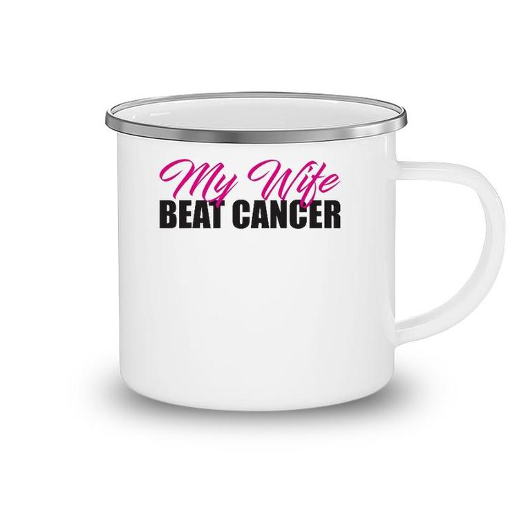 My Wife Beat Cancer Husband Breast Cancer Awareness Camping Mug