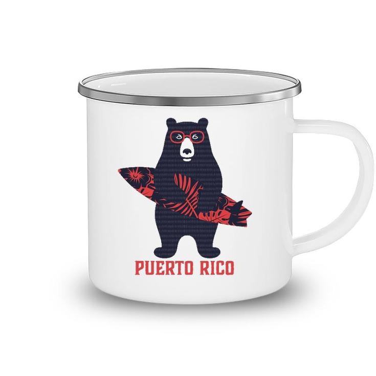 Puerto Rico Tropical Surfing Bear Camping Mug