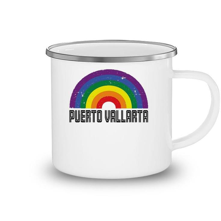 Puerto Vallarta Mexico Lgbtq Distressed Gay Rainbow Camping Mug