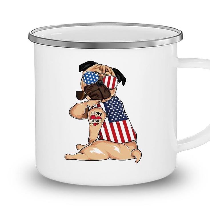 Pug Dog Merica 4Th Of July Usa American Flag Men Women Camping Mug