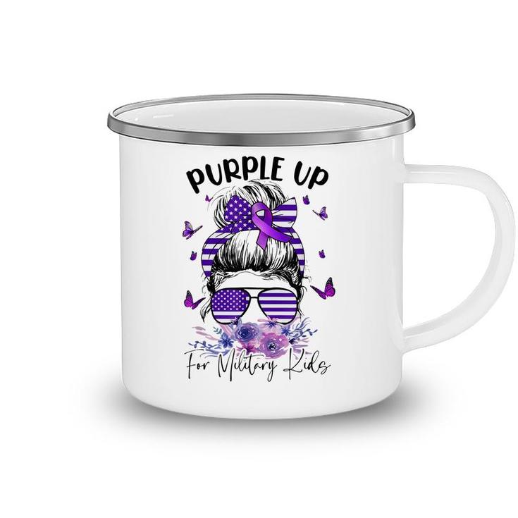 Purple Up For Military Kids Child Month Messy Bun Floral  Camping Mug
