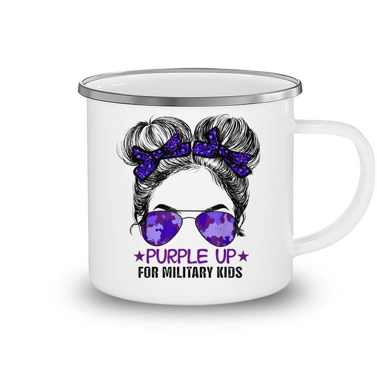 Purple Up For Military Kids - Cute Messy Bun Military Kids  Camping Mug