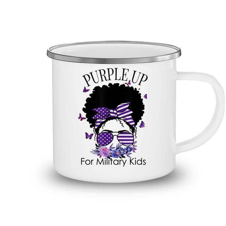 Purple Up For Military Kids Messy Bun Floral Butterfly  Camping Mug