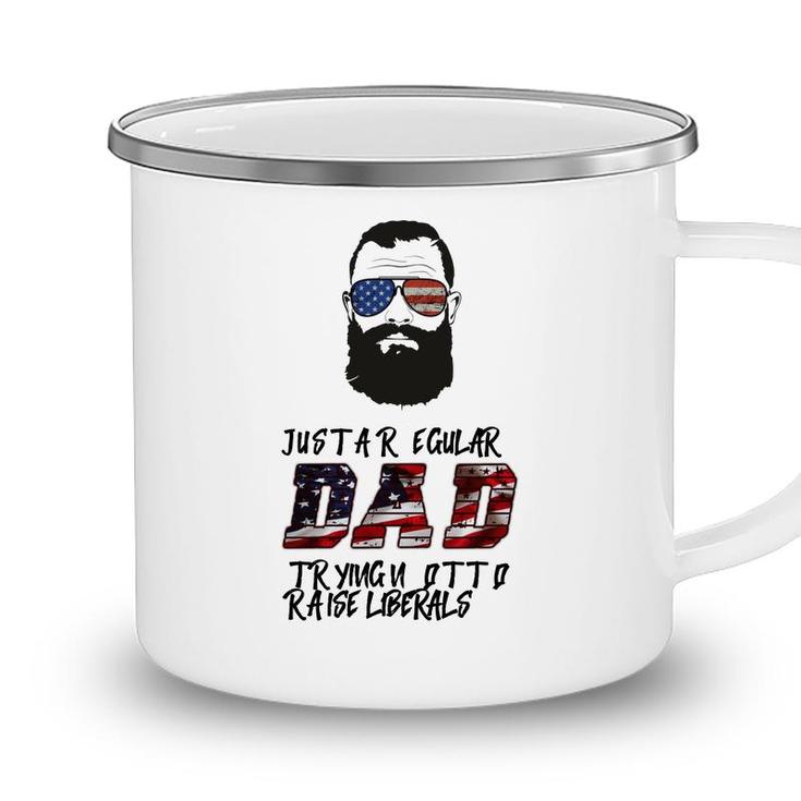 Regular Dad Trying Not To Raise Liberals Beard Camping Mug