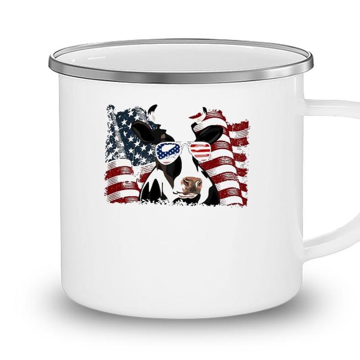 Retro Dairy Cow American Flag 4Th Of July Animals Lover Camping Mug