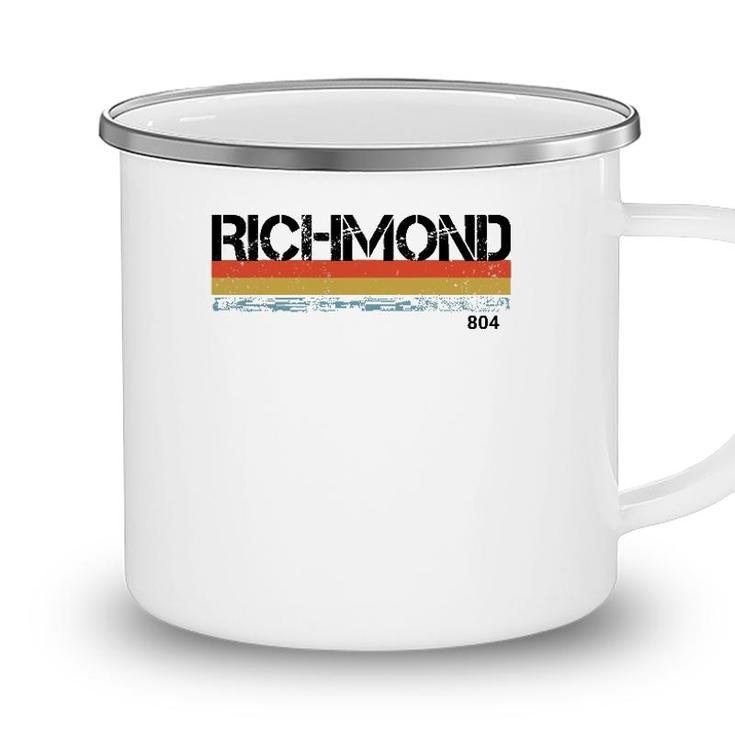 Richmond Virginia Area Code 804 Vintage Retro Stripes Camping Mug