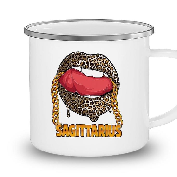 Sagittarius Girl Juicy Lips Leopard Print Astrology Zodiac Camping Mug