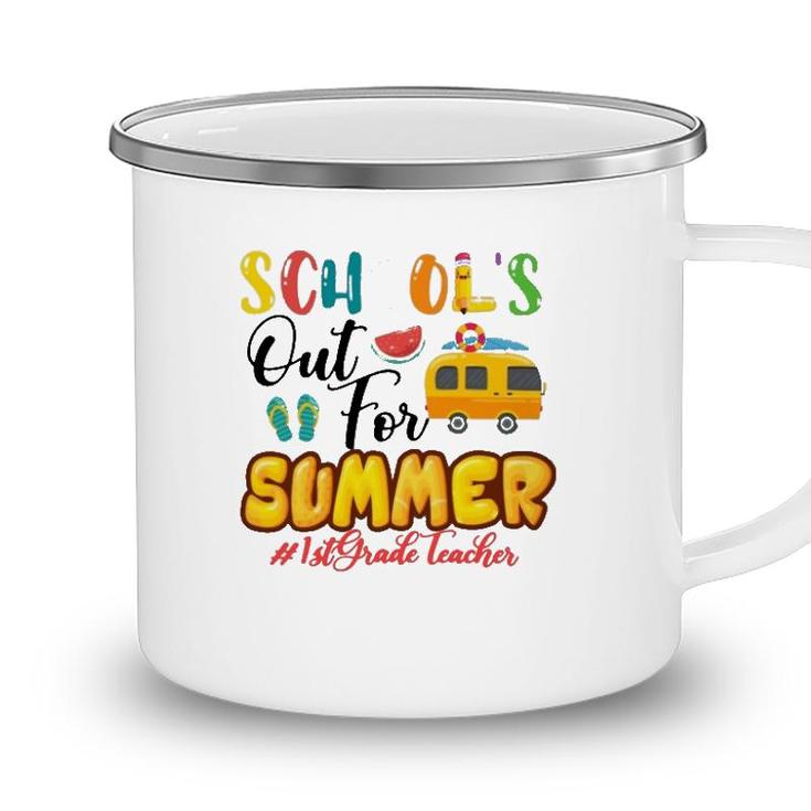 Schools Out For Summer 1St Grade Teacher Beach Vacation Van Car And Flip-Flops Camping Mug
