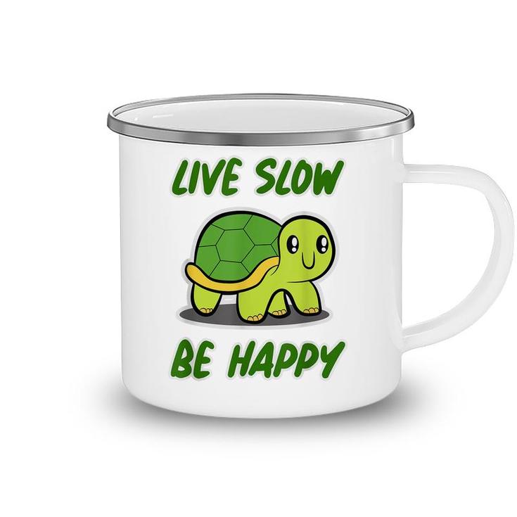Sea Turtle Design Live Slow Be Happy - Turtle  Camping Mug