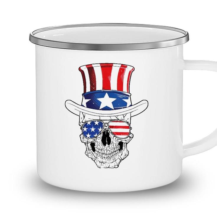 Skull 4Th Of July Uncle Sam Men Usa American Flag Sunglasses Camping Mug