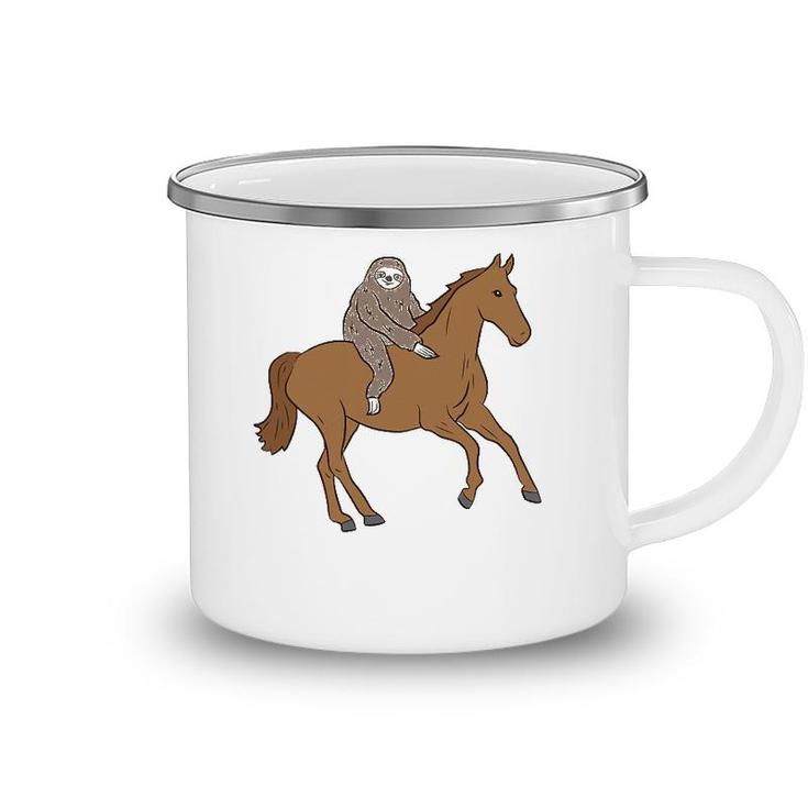Sloth On Horse Funny Sloth Rides Horse Sloths Lover Camping Mug