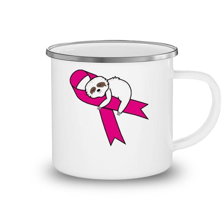 Sloth Pink Ribbon Warrior Cute Breast Cancer Awareness Gifts Camping Mug