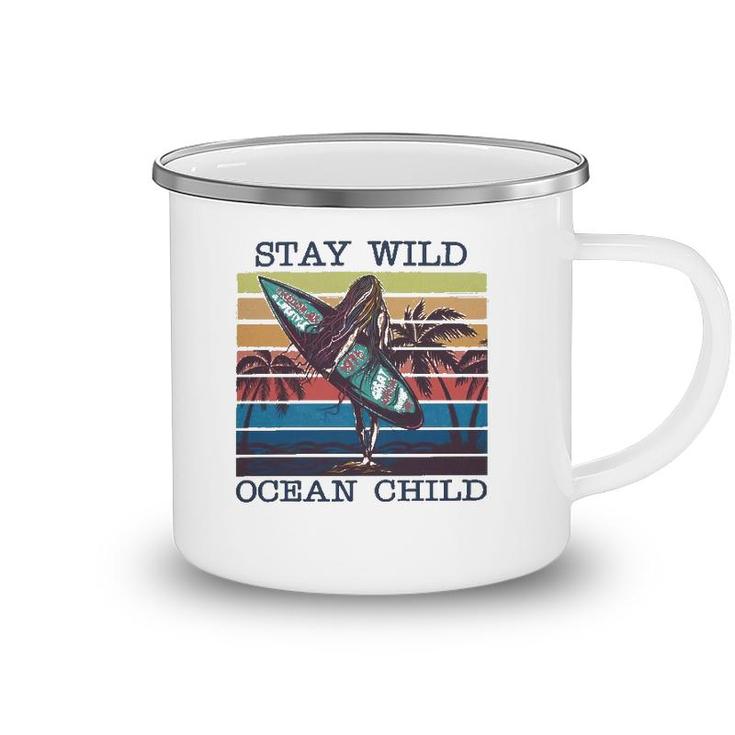 Stay Wild Ocean Child Surfing Ocean Racerback Camping Mug