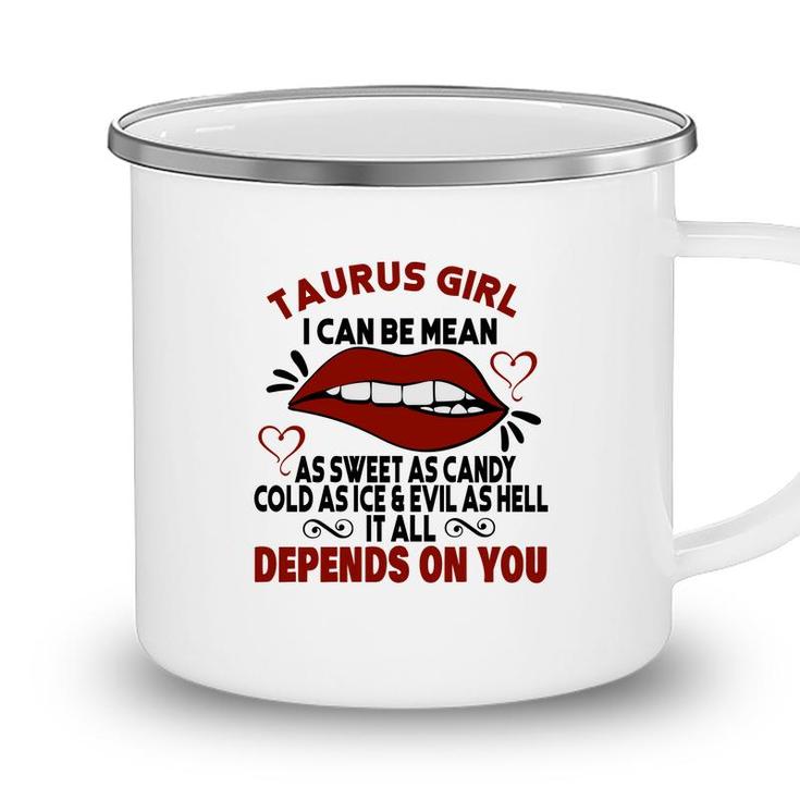 Sweet As Candy Cold As Ice Taurus Girl Red Lips Camping Mug