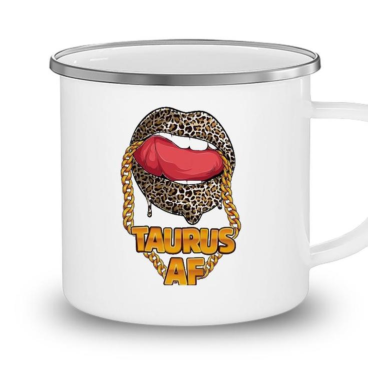 Taurus Af Girl Juicy Lips Leopard Astrology Zodiac Sign Camping Mug
