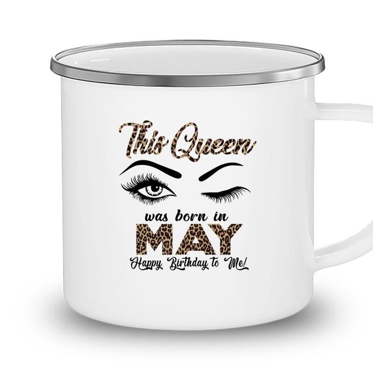 This Queen Was Born In May Leopard Letters Design Camping Mug