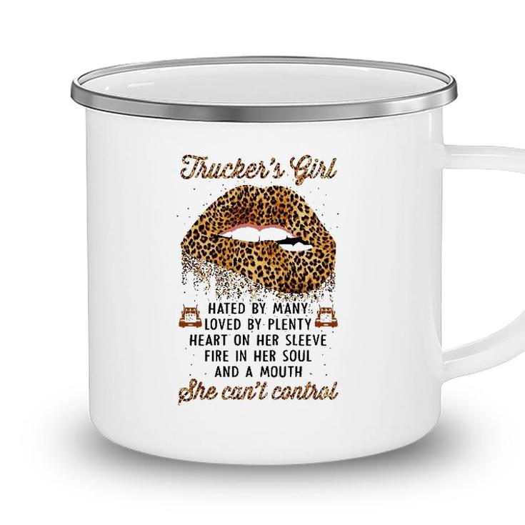 Truckers Girl Hated By Many Loved By Plenty Leopard Lips Camping Mug