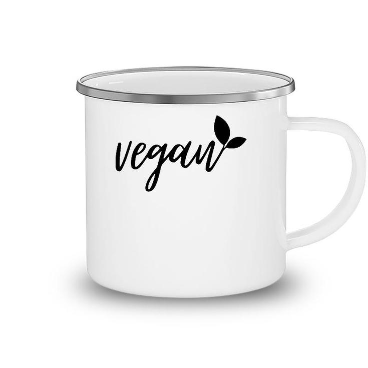 Vegan With Leaf Plant Based Vegan Gift Camping Mug