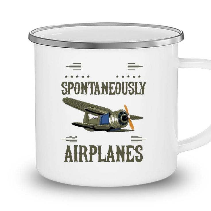 Warning May Spontaneously Talk About Airplanes Pilot Camping Mug