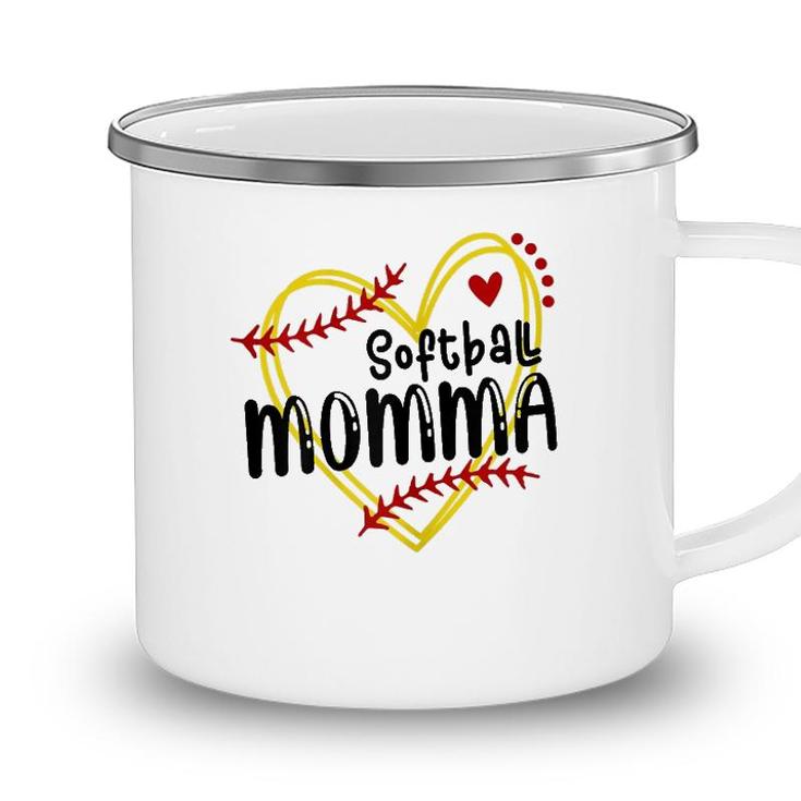 Womens Heart Momma Love Softball Mothers Day Momma Softball Camping Mug