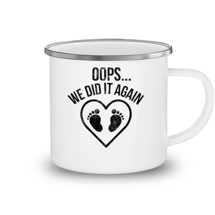 Womens Oops We Did It Again  Funny Pregnancy Baby Announcement V-Neck Camping Mug