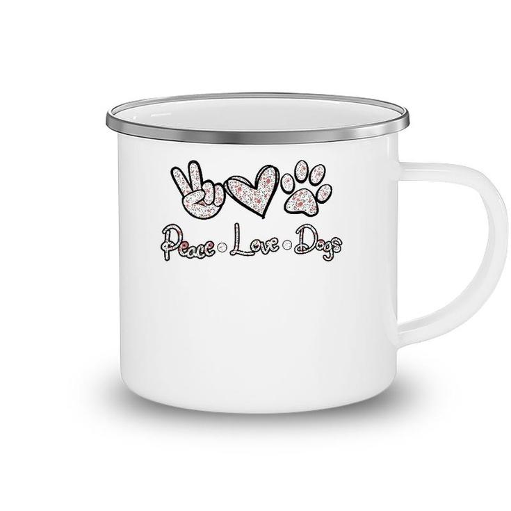 Womens Peace Love Dogs Flowers Lover Puppy Paw Dog Funny Dog Lover V-Neck Camping Mug