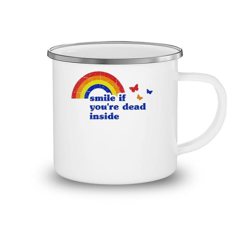 Womens Smile If Youre Dead Inside Rainbow Vintage Dark Humor V-Neck Camping Mug