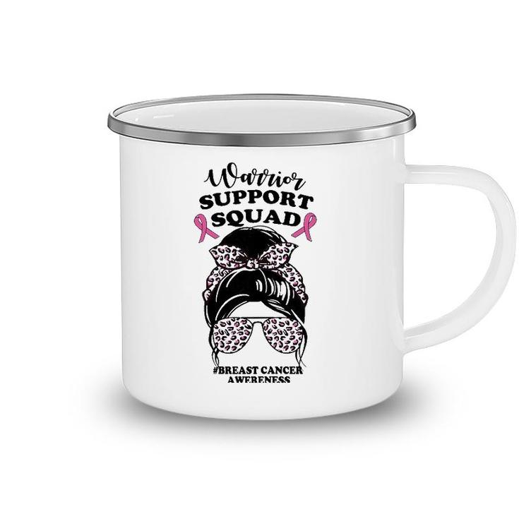 Womens Support Squad Messy Bun Pink Warrior Breast Cancer Awareness Camping Mug