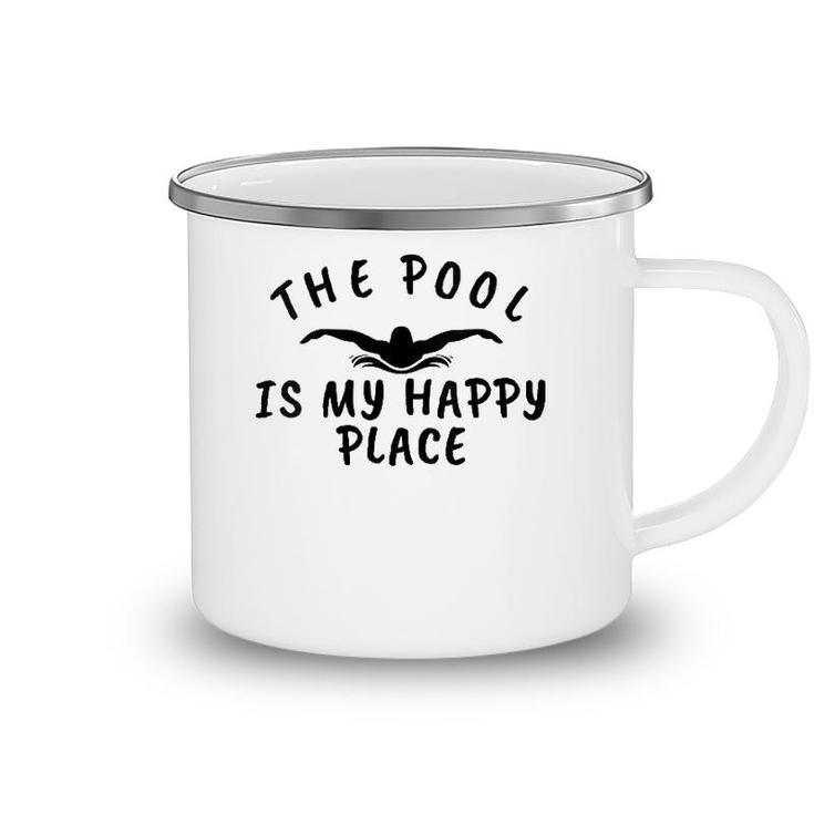 Womens The Pool Is My Happy Place Funny Swimmers V-Neck Camping Mug