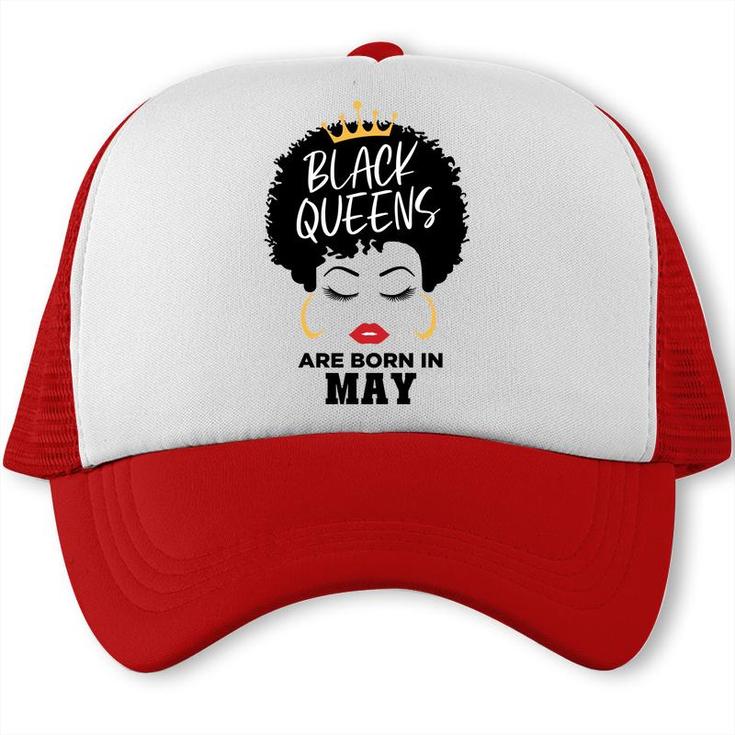 Black Queens Are Born In May Birthday Curly Hair Girl Trucker Cap