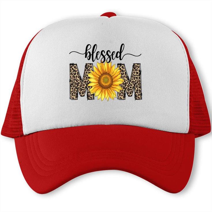 Blessed Mom With Sunflower And Leopard Vintage Mothers Day Design Trucker Cap