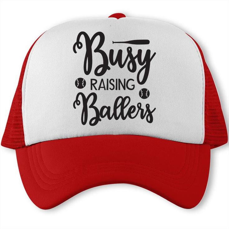 Busy Raising Ballers Gray And Black Graphic Trucker Cap