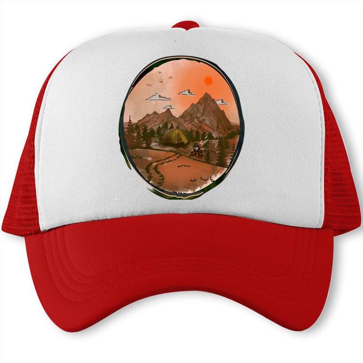 Colorful Mountains Camp Life Design For Mothers Day Trucker Cap