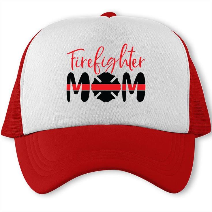 Firefighter Mom Red Decor Black Graphic Meaningful Trucker Cap