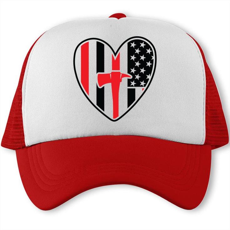 Firefighter Usa Flag Red Heart Gift For Firefighter Trucker Cap