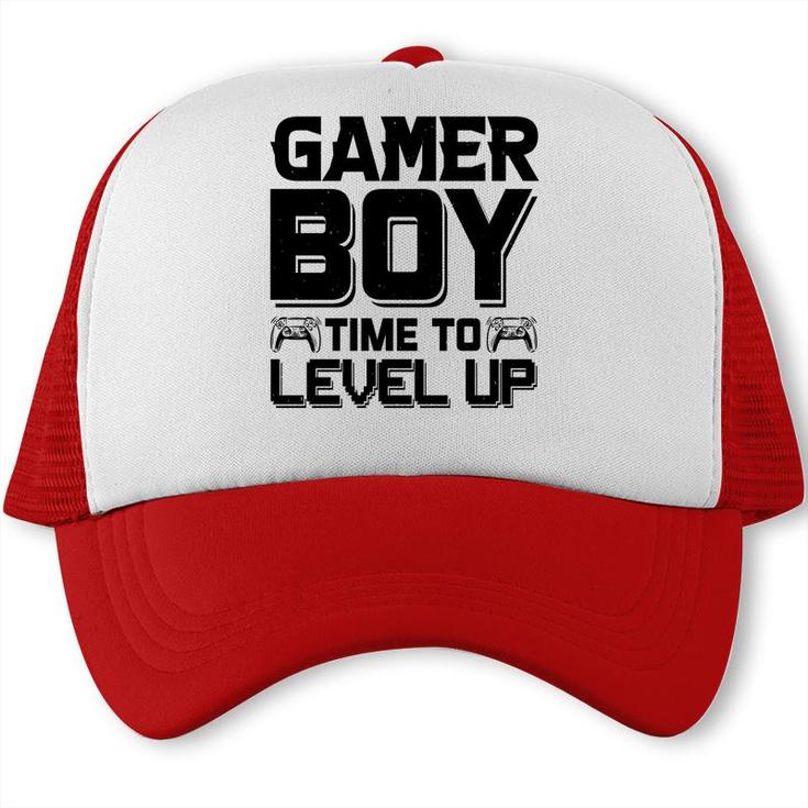 Gamer Boy Time To Level Up Black Design Birthday Boy Matching Video Gamer Trucker Cap