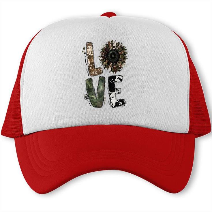 Love Military Sunflower Power Hero Dad Trucker Cap