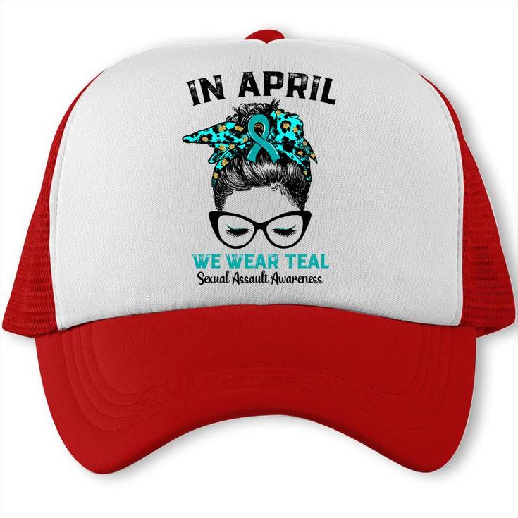 Messy Bun In April We Wear Teal Sexual Assault Awareness  Trucker Cap