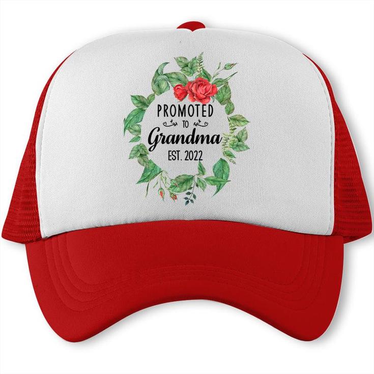 Promoted To Grandma Est 2022 Women Flower First Time Grandma  Trucker Cap