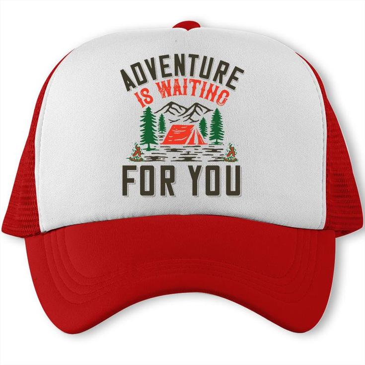 Travel Lover Says Adventure Is Waiting For You To Explore Trucker Cap