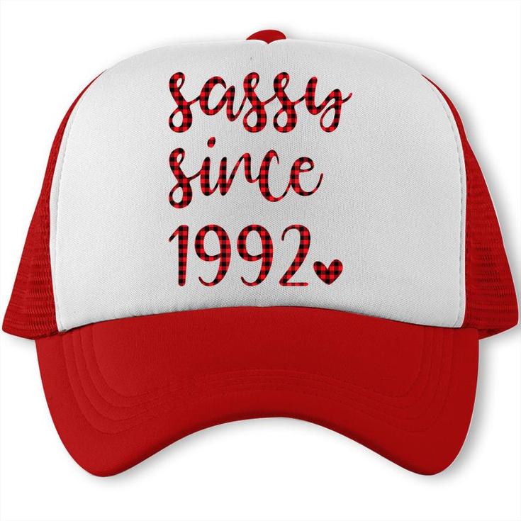 Women Vintage Sassy Since 1992 Buffalo Plaid Birthday Party  Trucker Cap