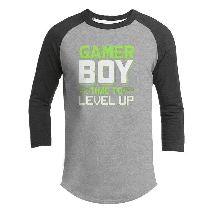 Gamer Boy Time To Level Up Birthday Boy Matching Video Gamer Design Youth Raglan Shirt