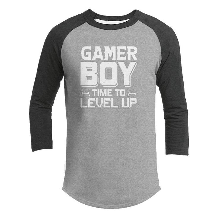 Gamer Boy Time To Level Up White Design Birthday Boy Matching Video Gamer Youth Raglan Shirt