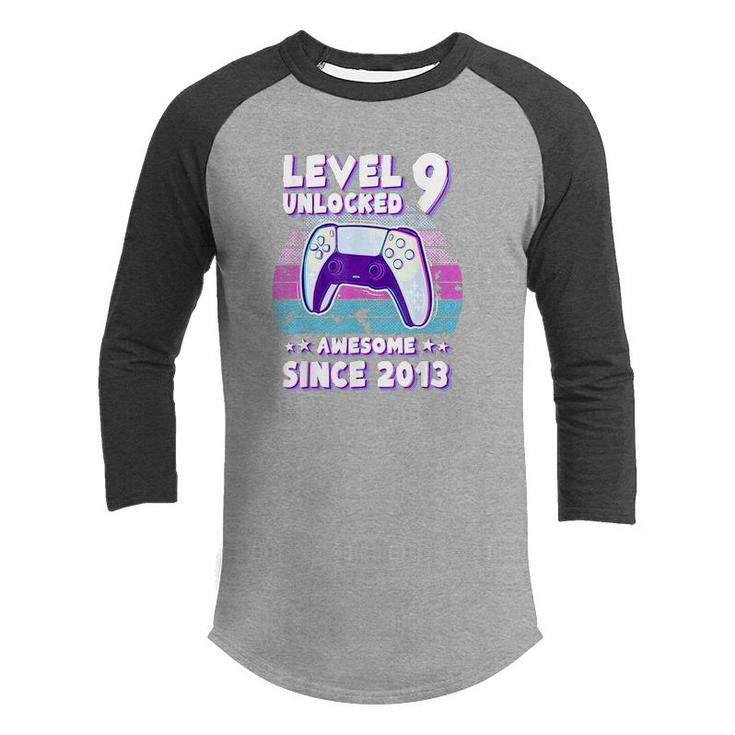 Level 9 Unlocked Bday Gamer Boy Girl 9 Years Old Birthday  Youth Raglan Shirt